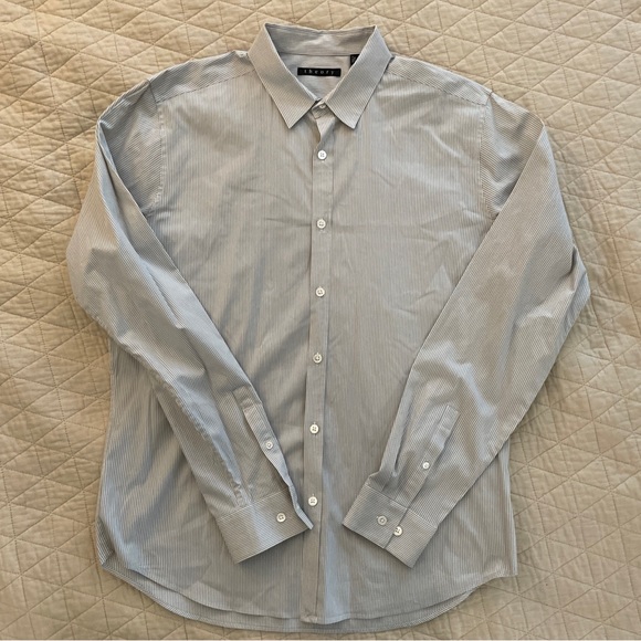 Theory Micro Check Print Zack PS Keyport Shirt In Gray Size L $225 - Picture 5 of 10